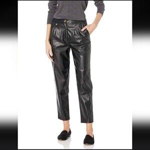 Revolve Blank NYC Vegan Leather Pleated Carrot Leg Pant in Film Noir size 28